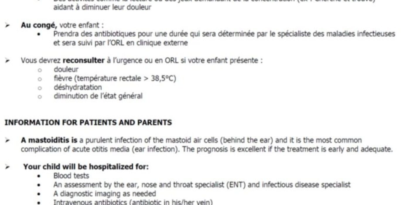 Mastoidite -conseils parents