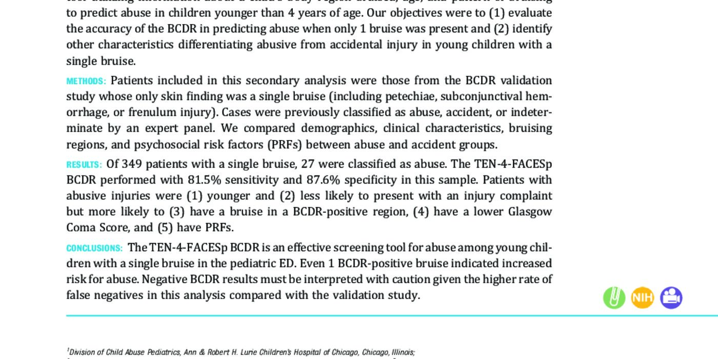 Single bruise characteristics associated with abusive accidental injury