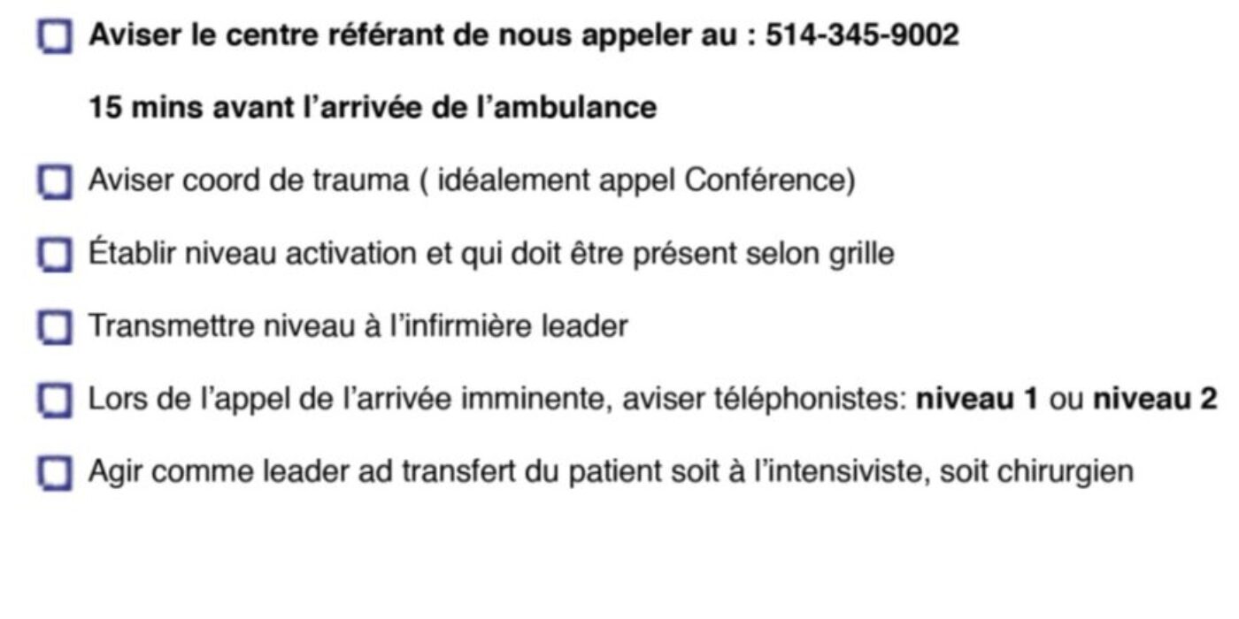 checklist trauma pour urgentistes